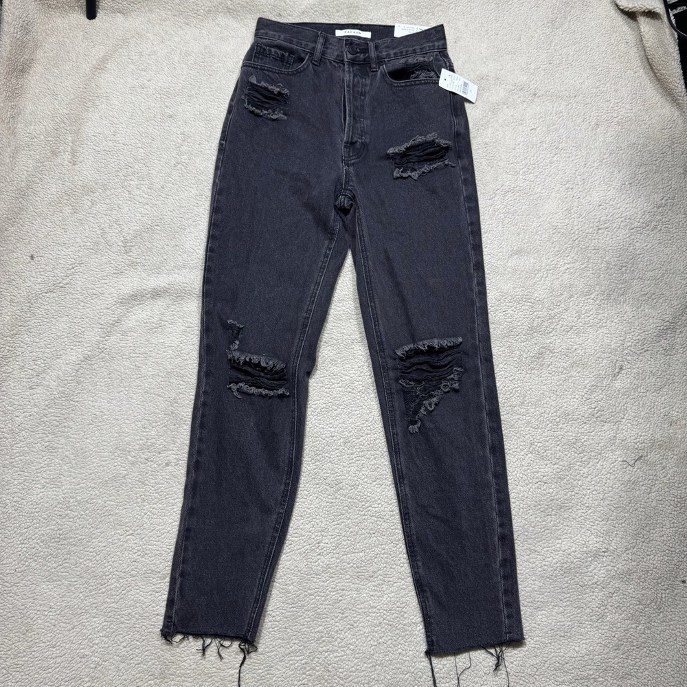Pacsun Jeans Womens 23 Ultra High Rise Slim Distressed Black Denim 24x27.5 NEW